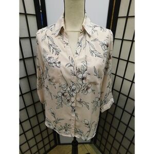 Womens IZ Byer Light Pink Sketch Floral Button Down Shirt Medium